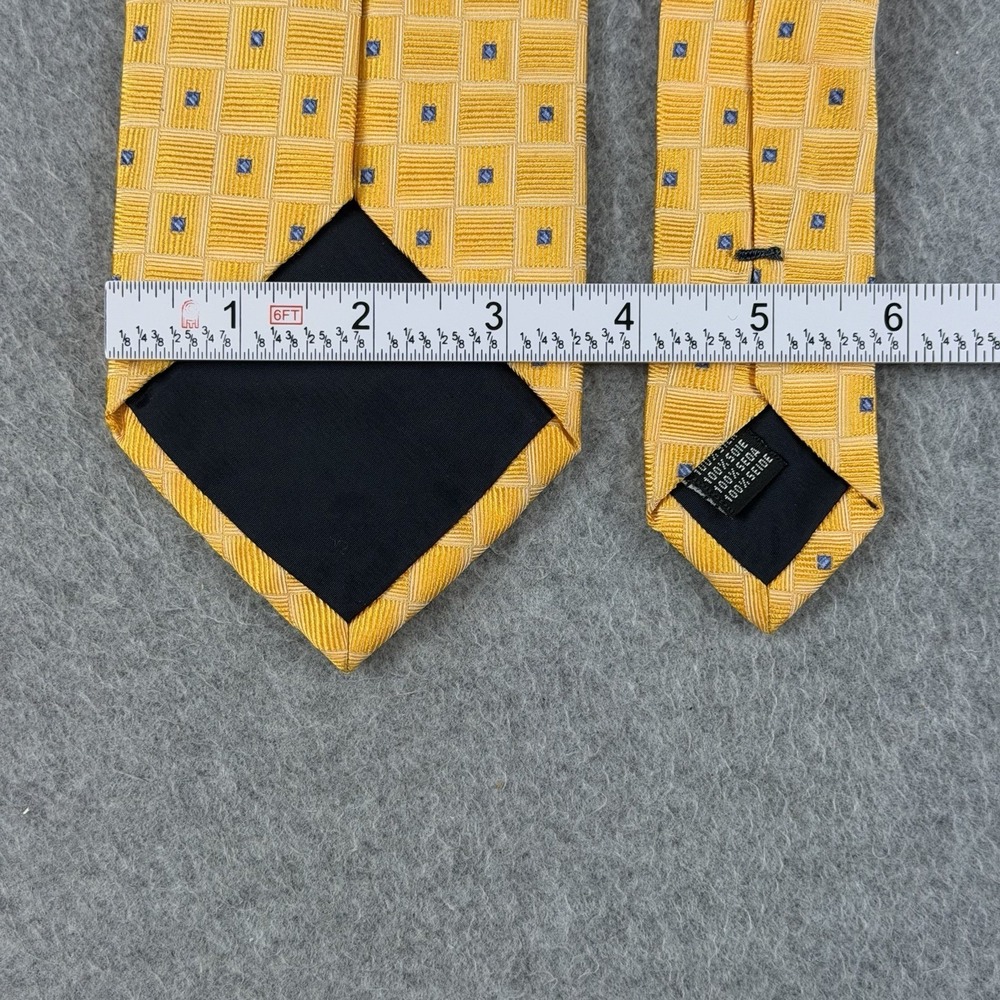 Gladson Italy Gold Blue Geometric Check Silk Men's Neck Tie Wide 59x3.6" - Picture 5 of 7